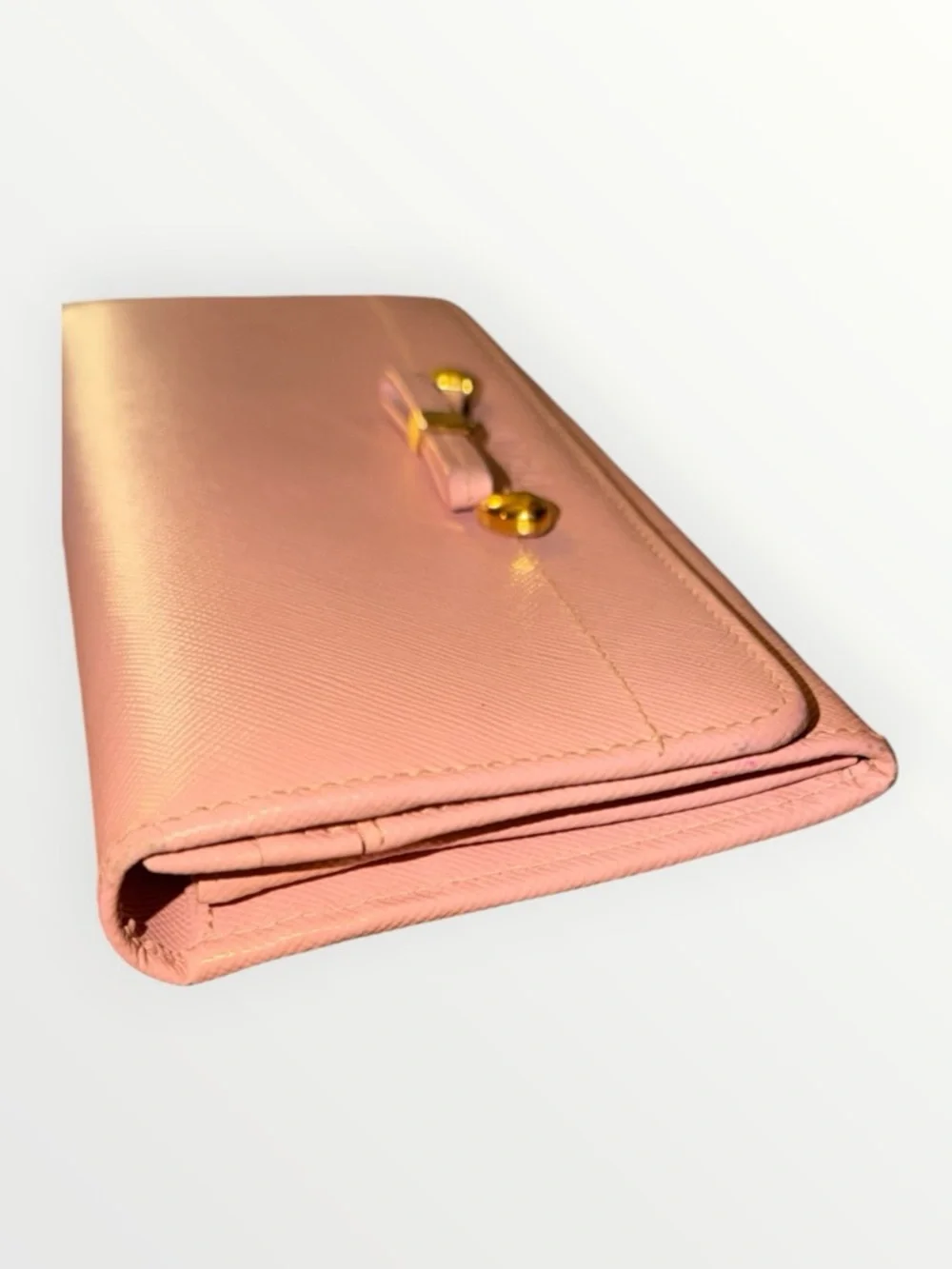 Prada Pink Saffiano Leather Long Wallet With COA